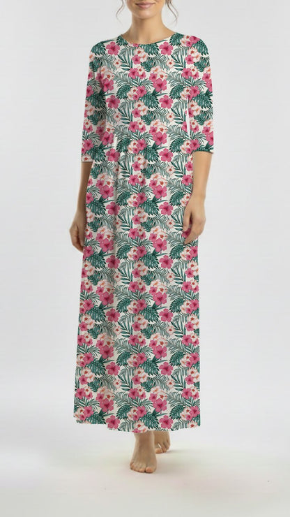 *Unique Design* Willow Ribbed Knit Tropical Hibiscus Pink