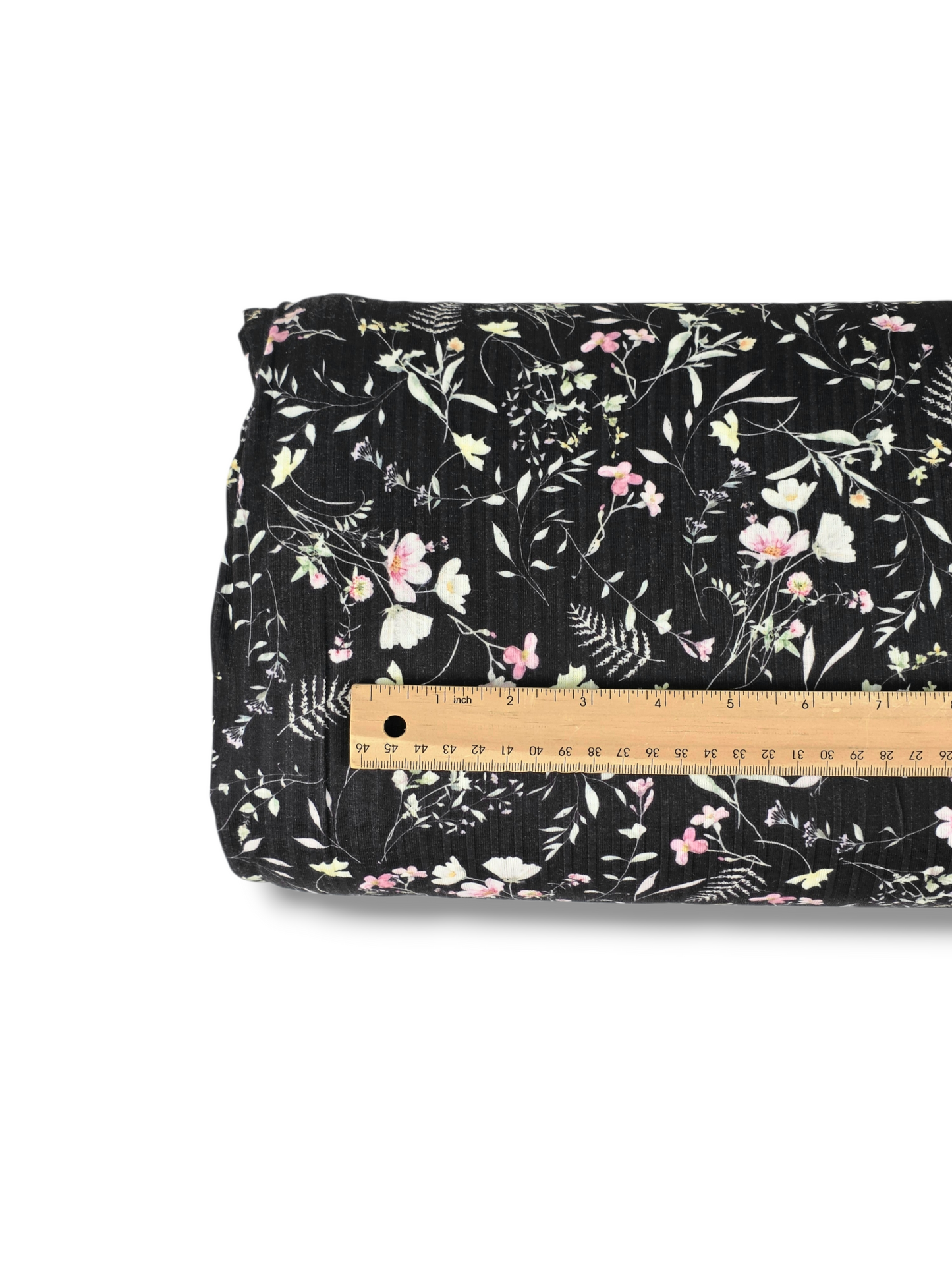 *Unique Design* Ribbed Knit Cotton Feel Victorian Floral Black