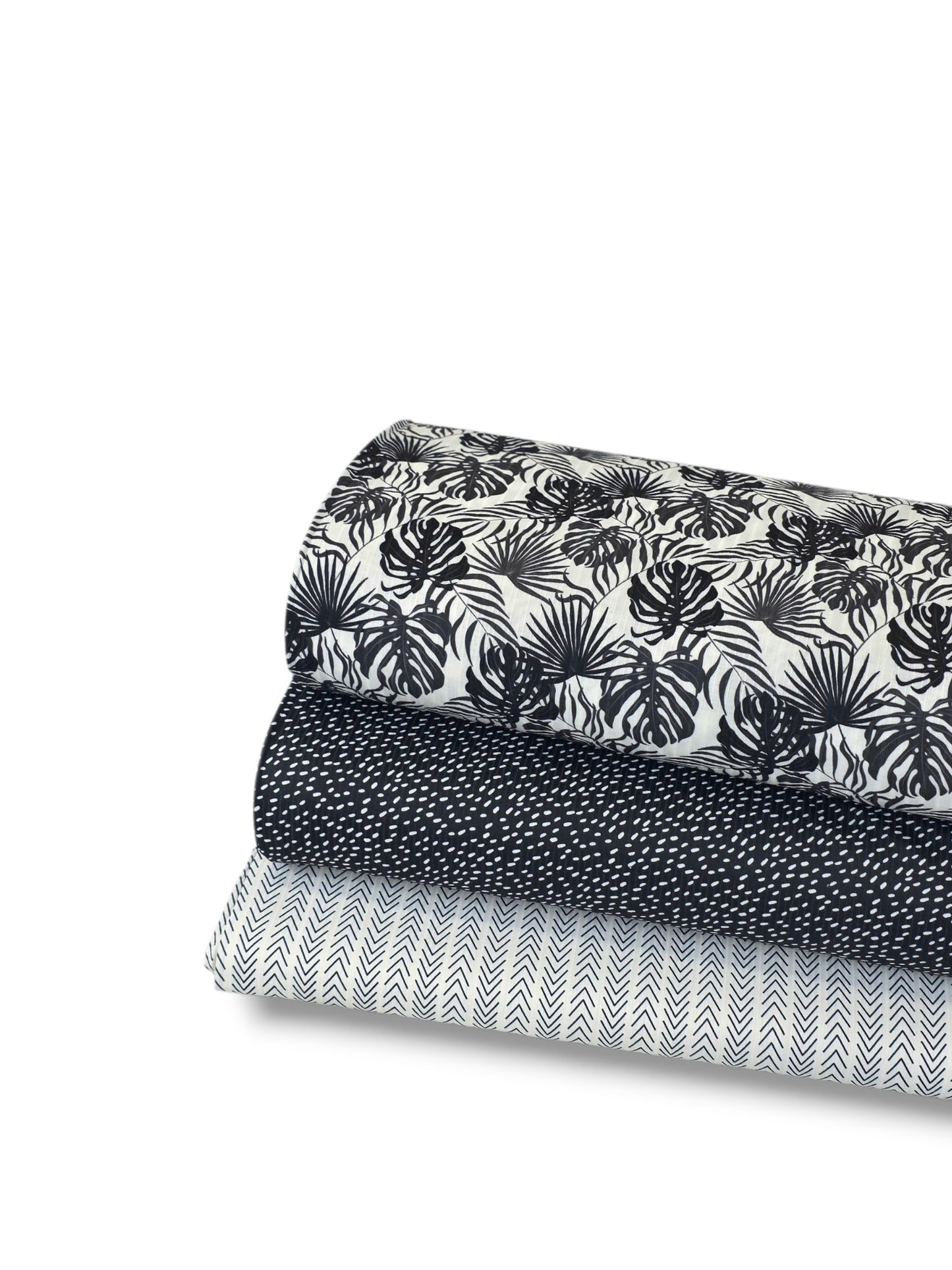 *Unique Design* Ribbed Knit Cotton Feel Island Palms Black + White