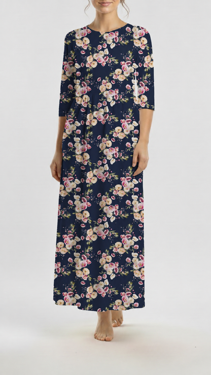 *Unique Design* Swiss Dot Knit Fuchsia Bloom Navy