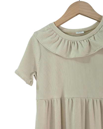 4-5 Yr Ribbed Knit Solid Taupe Dress