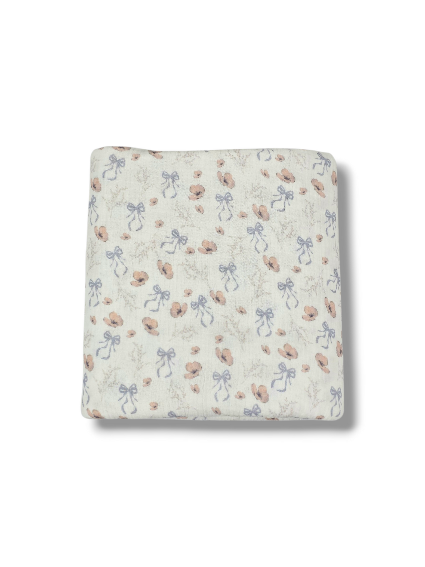 *Unique Design* Cotton Muslin Vintage Bow Blossoms Blue