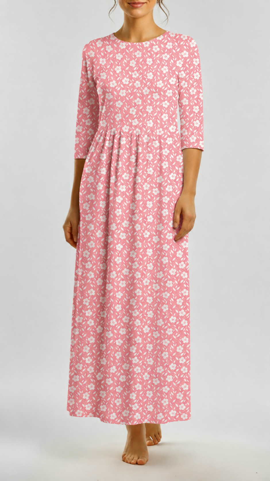 *Unique Design* Willow Ribbed Knit White Flower Field Pink
