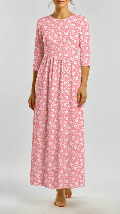 *Unique Design* Willow Ribbed Knit White Flower Field Pink