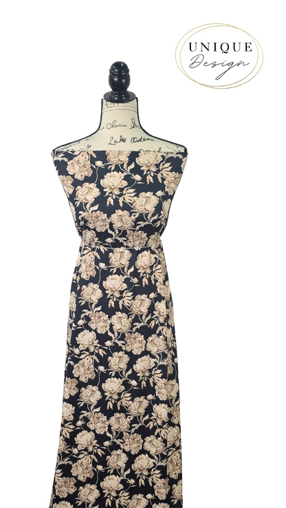 * Unique Design * Willow Ribbed Knit Rustic Floral Black