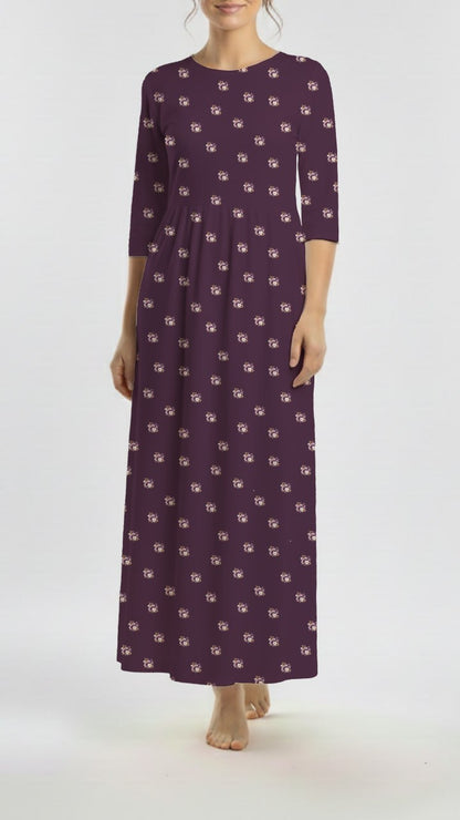 *Unique Design* Cotton Feel Ribbed Knit Petite Floral Plum