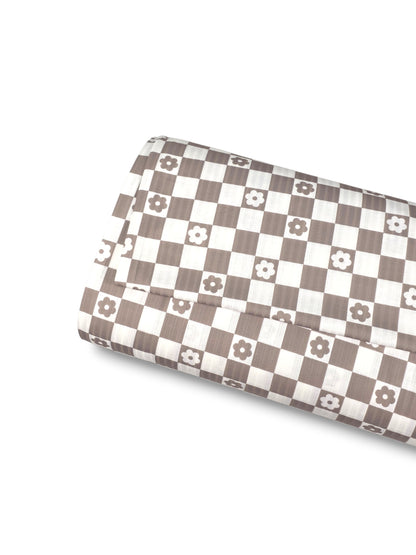 *Unique Design* Ribbed Knit Cotton Feel Garden Check Cocoa