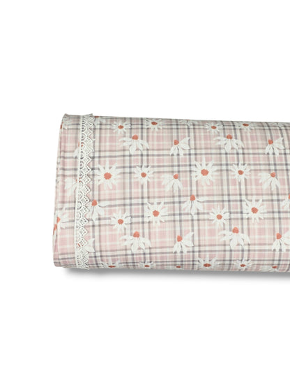 * Unique Design * Ribbed Knit Cotton Feel Daisy Plaid Pink