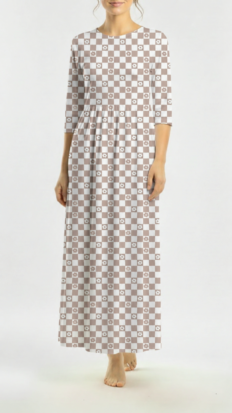 *Unique Design* Ribbed Knit Cotton Feel Garden Check Cocoa