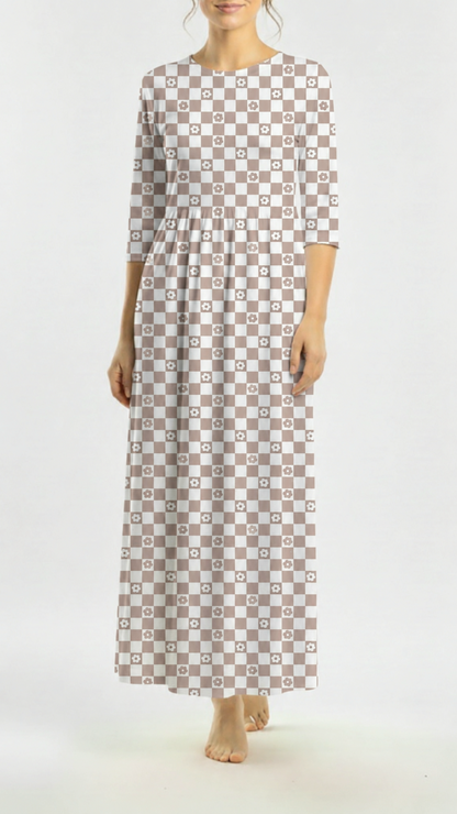 *Unique Design* Ribbed Knit Cotton Feel Garden Check Cocoa