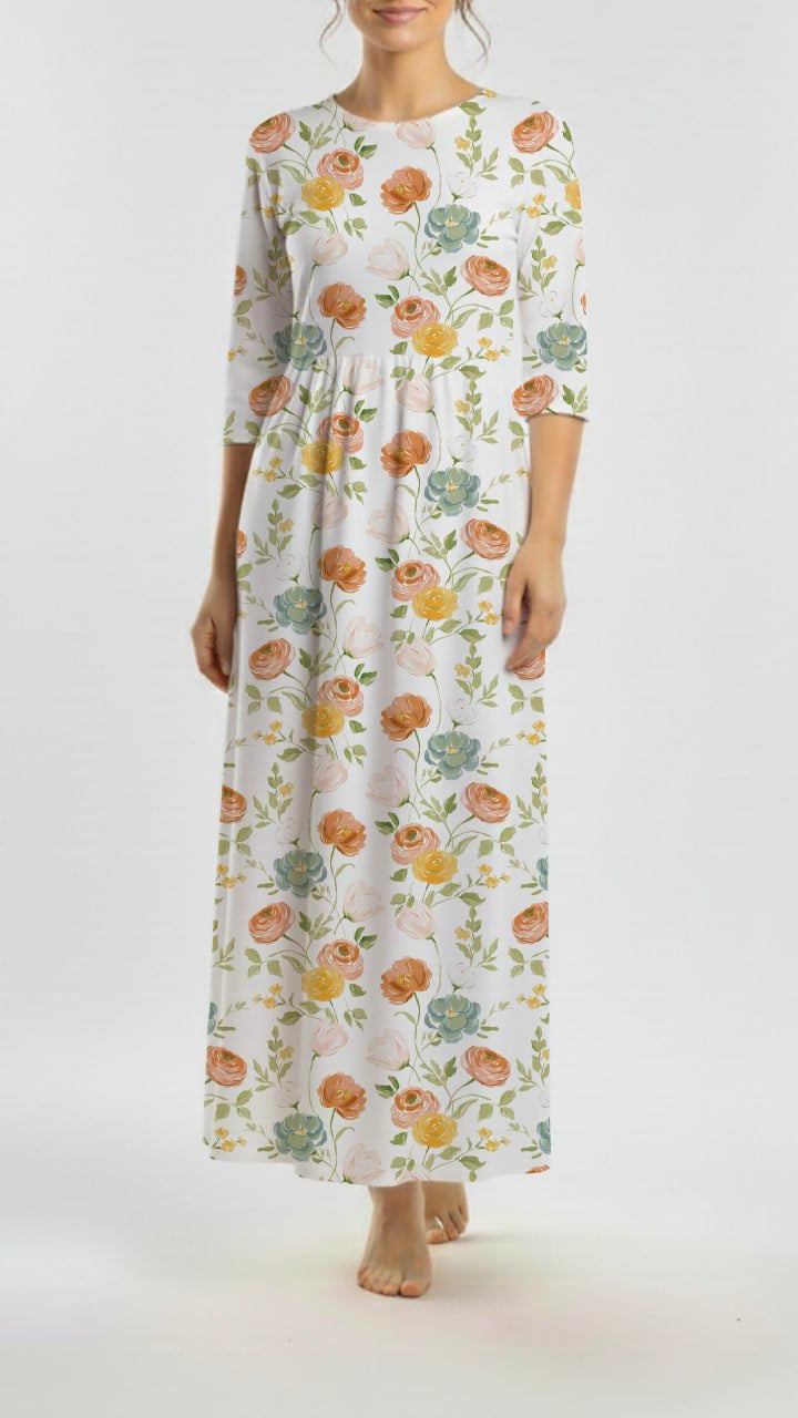 * Unique Design * Swiss Dot Knit Autumn Floral Scape White