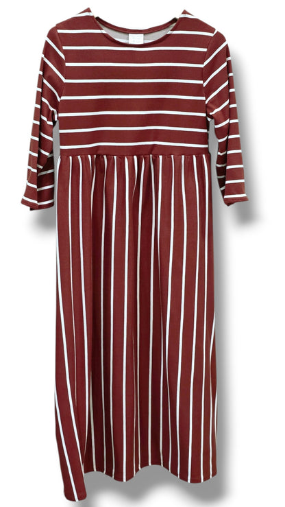 4-5 Yr Single Brushed Poly Terracotta Striped Dress