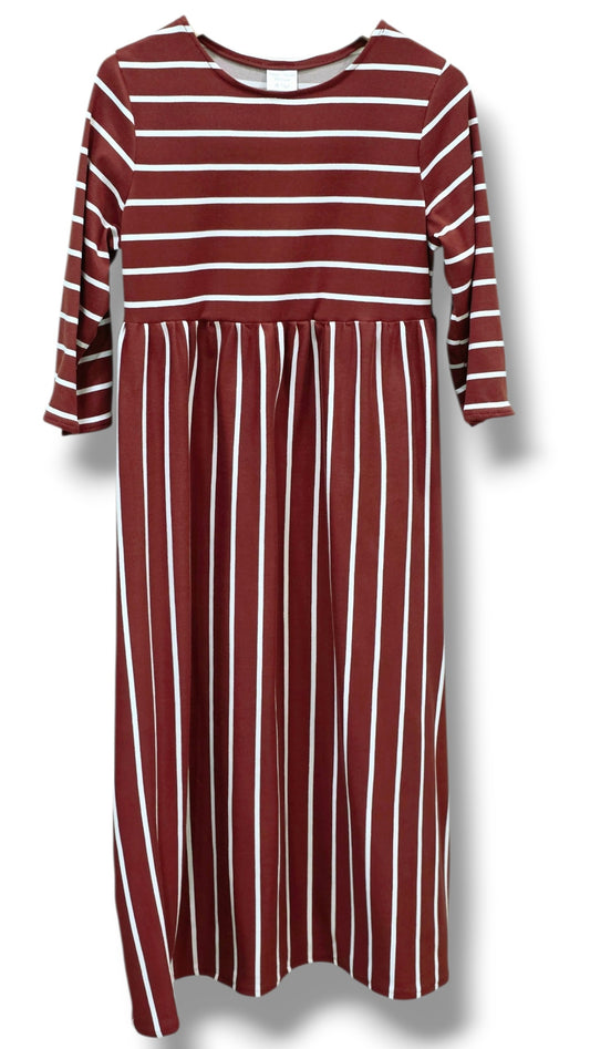 4-5 Yr Single Brushed Poly Terracotta Striped Dress