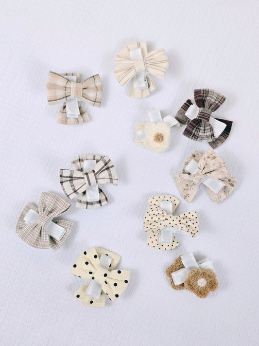 Mini Bow Hair Clip Set -Neutral Tan 20 pc.