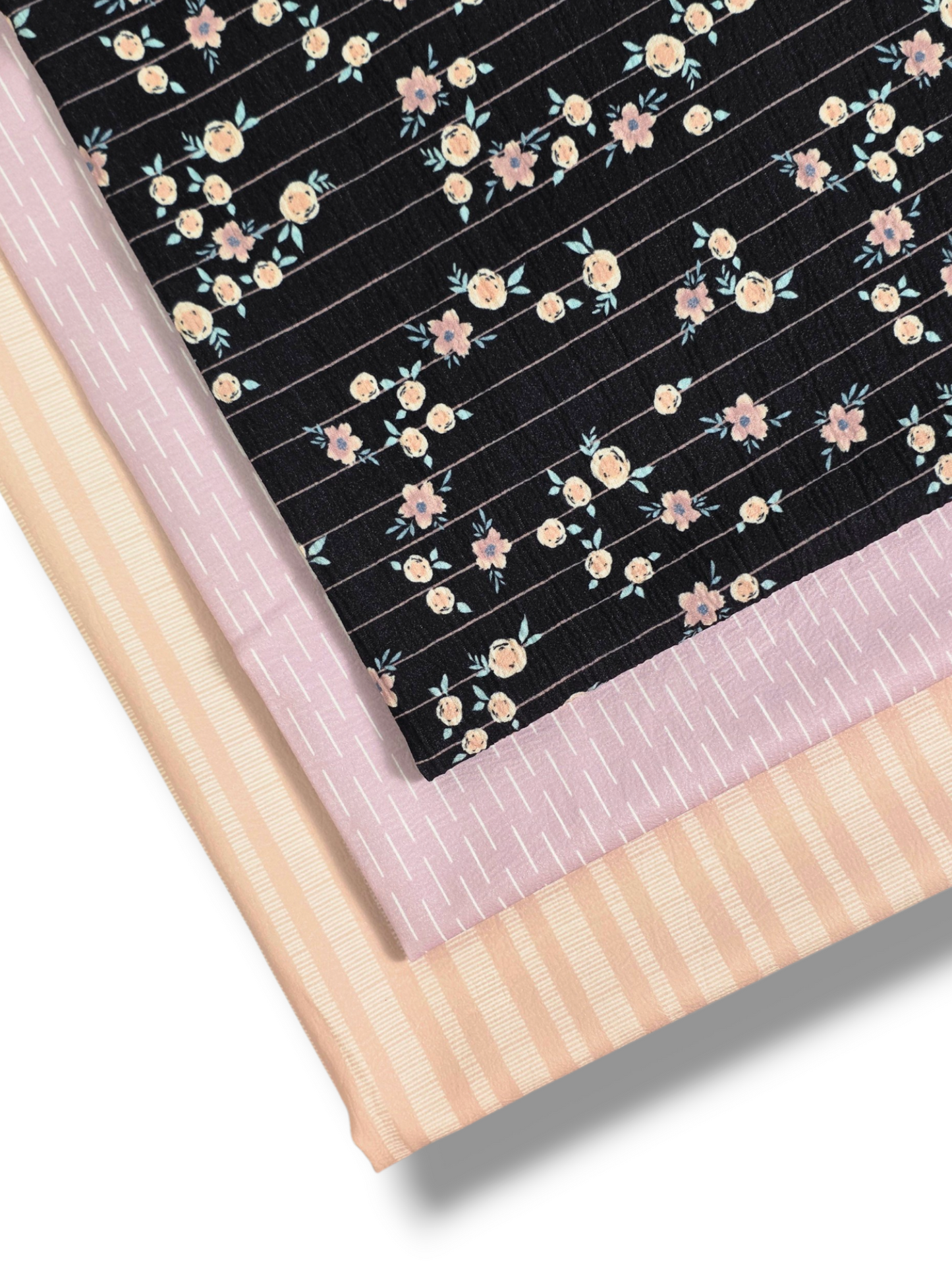 * Unique Design * Crinkled Crepe Rambling Rose Lines Black