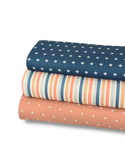 * Unique Design * Ribbed Knit Cotton Feel Fun Stripe Navy Orange