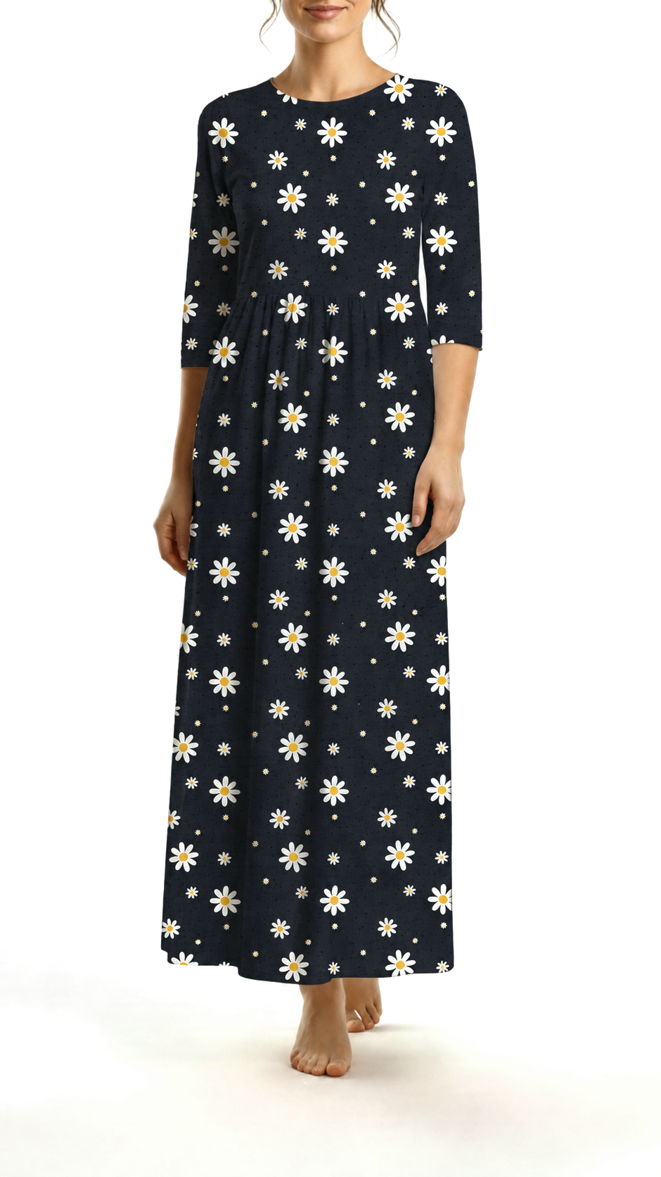 *Unique Design* Swiss Dot Knit Simple Daisy Black