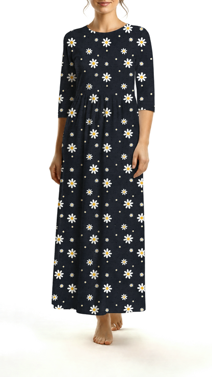 *Unique Design* Swiss Dot Knit Simple Daisy Black