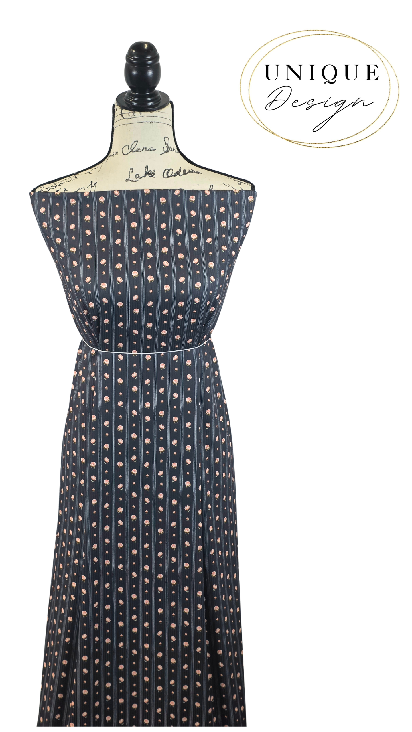 * Unique Design * Willow Ribbed Knit  Antique Rose Stripe Black