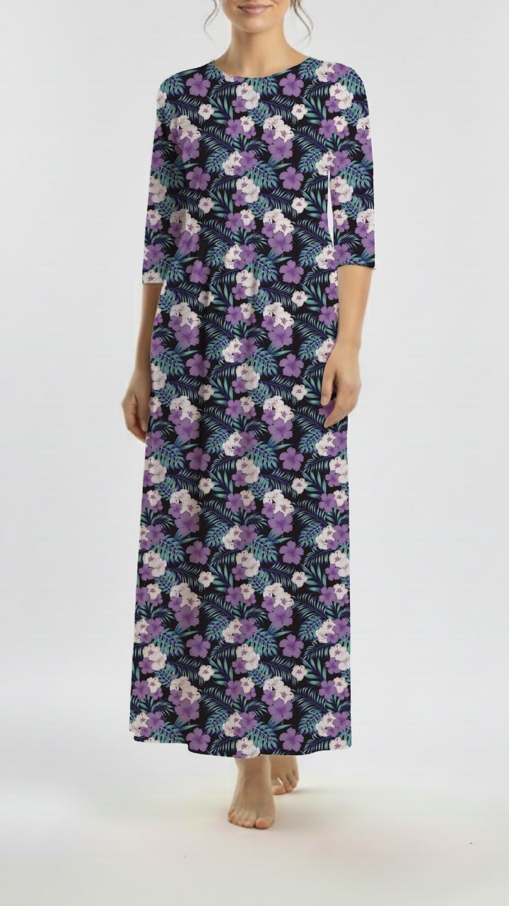 * Unique Design * Ribbed Knit Cotton Feel Tropical Hibiscus Purple