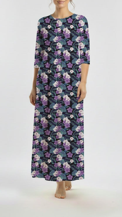 * Unique Design * Ribbed Knit Cotton Feel Tropical Hibiscus Purple