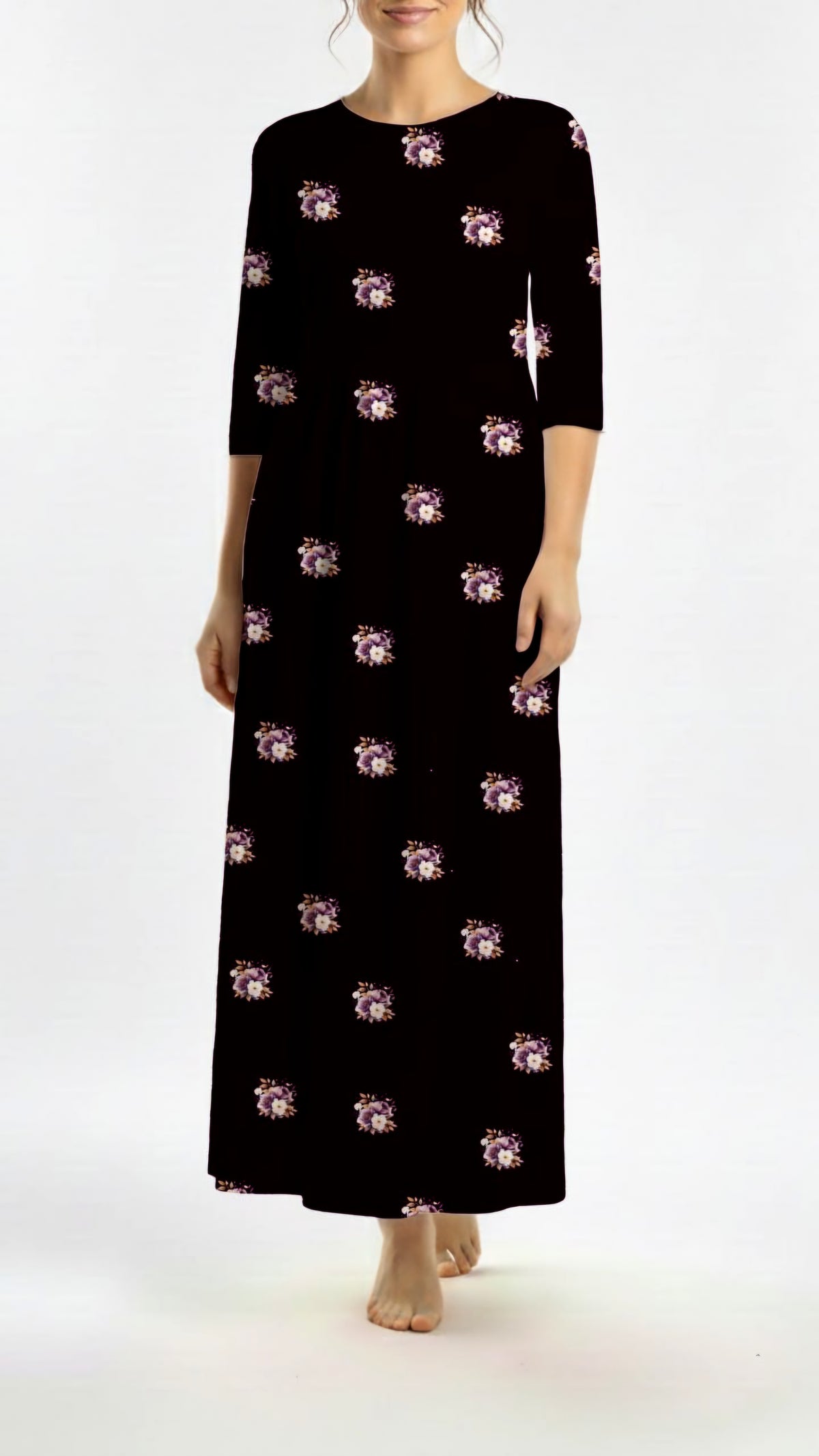 *Unique Design* Willow Ribbed Knit Petite Floral Toss Black