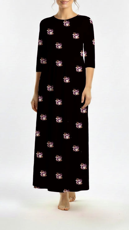 *Unique Design* Willow Ribbed Knit Petite Floral Toss Black