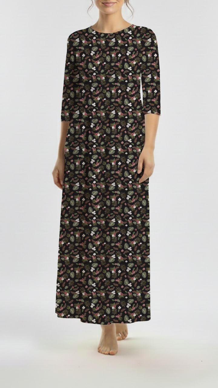 * Unique Design * Crinkled Crepe Boho Tropical Black