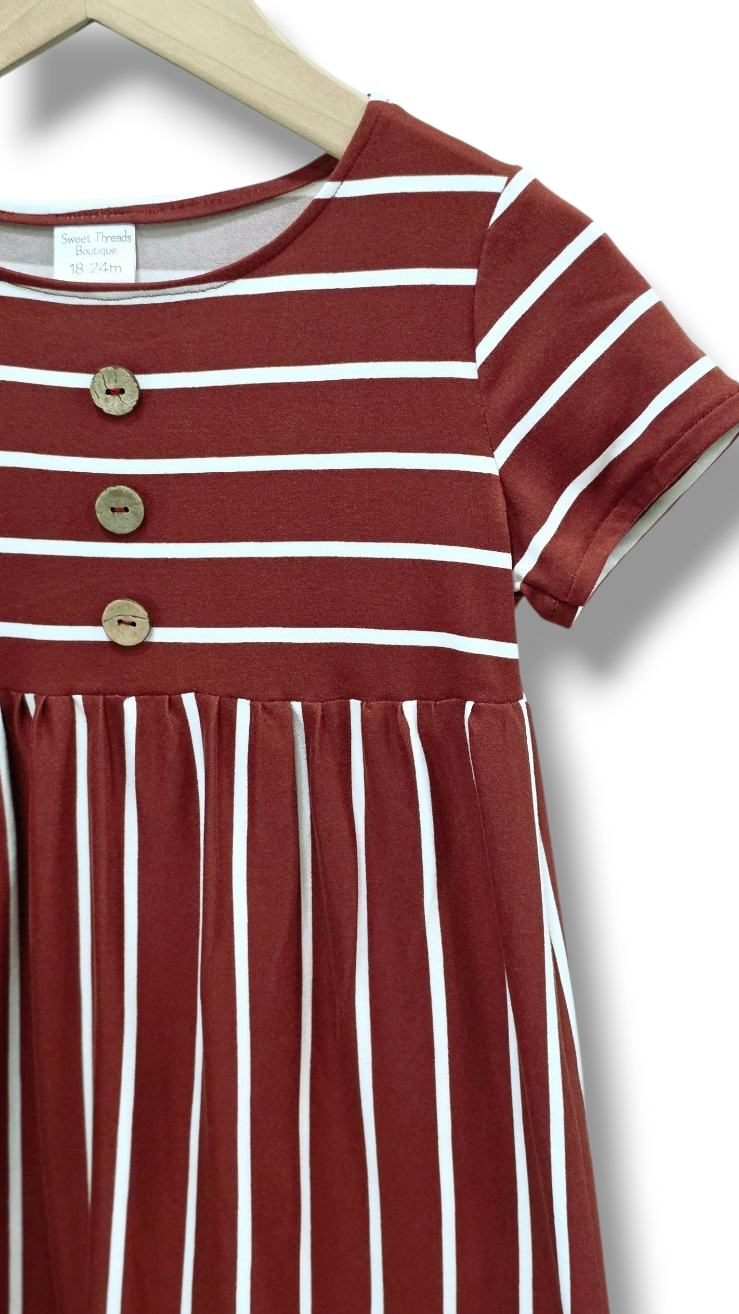 18-24 Mo. Single Brushed Poly Terracotta Striped Dress