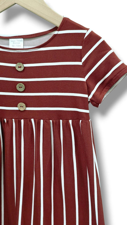 18-24 Mo. Single Brushed Poly Terracotta Striped Dress