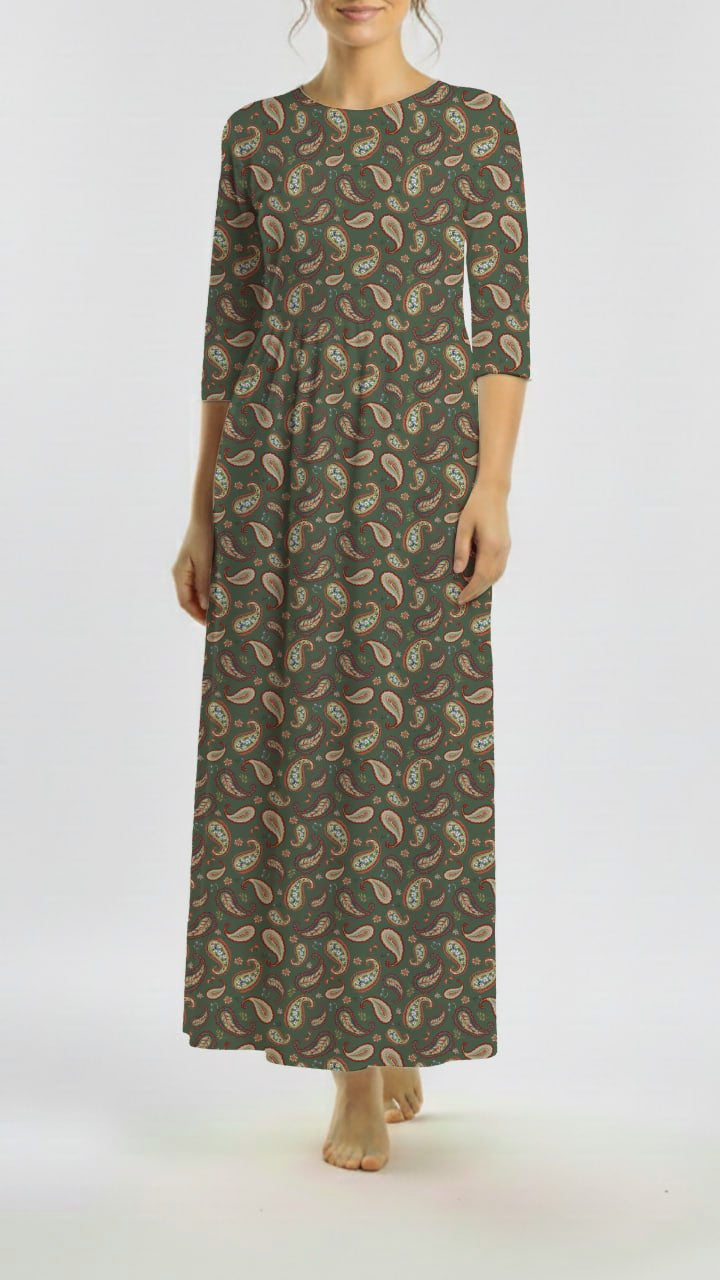 * Unique Design * Ribbed Knit Cotton Feel Vintage Paisly Olive