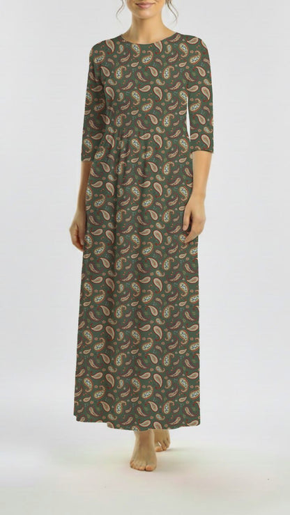 * Unique Design * Ribbed Knit Cotton Feel Vintage Paisly Olive