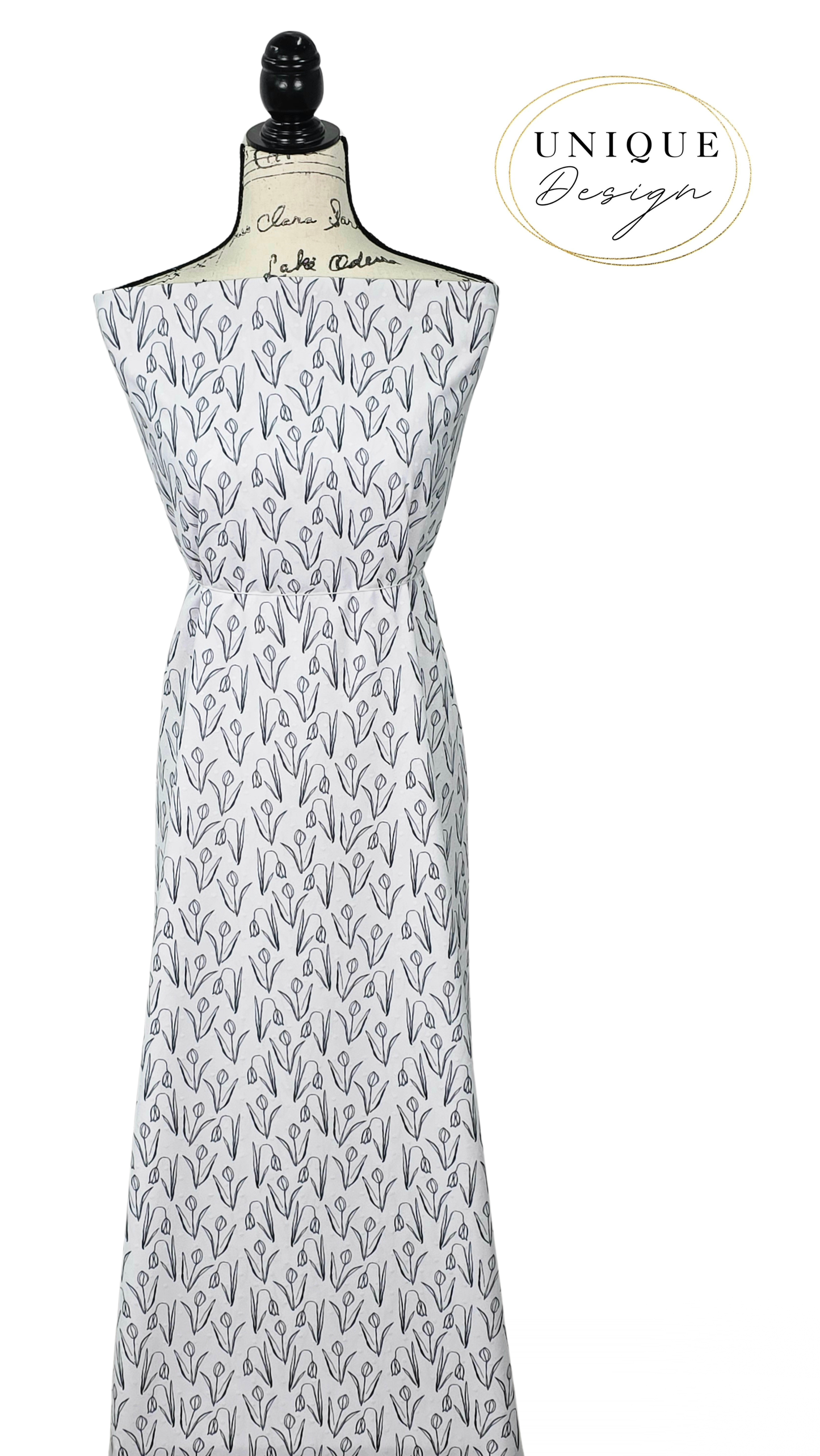 * Unique Design * Swiss Dot Knit Springtime Tulips White