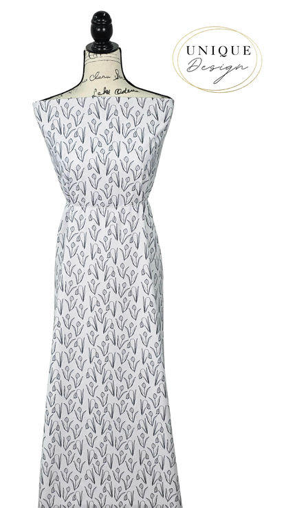* Unique Design * Swiss Dot Knit Springtime Tulips White