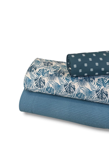 *Unique Design* Tricot Knit Island Palms Seaside Blue