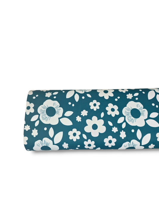 *Unique Design* Willow Ribbed Knit Flower Doodles Deep Teal