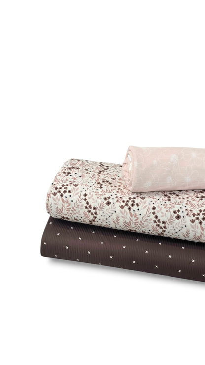 * Unique Design * Crinkled Crepe Graceful Garden Brown