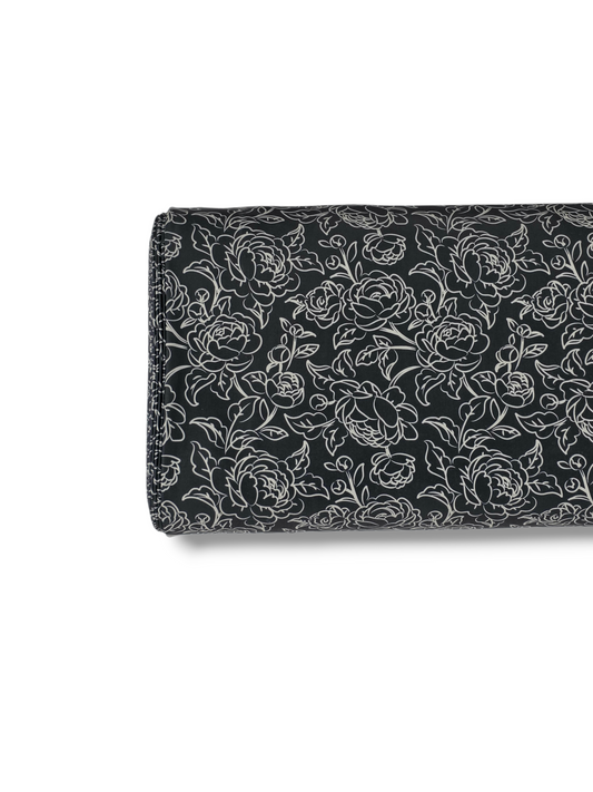 * Unique Design * Tricot Knit Whispering Blooms Black
