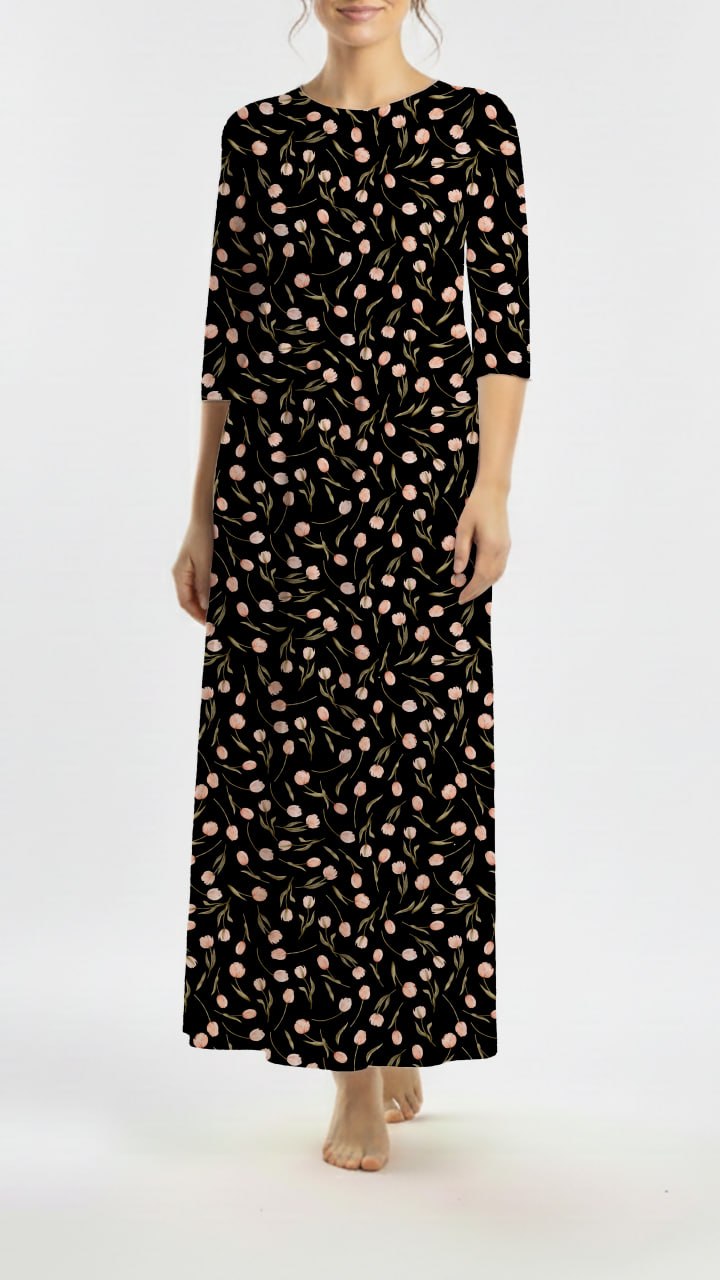 *Unique Design* Tricot Knit Peach Tulip Toss Black
