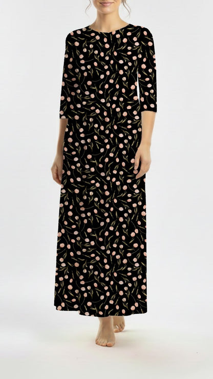 *Unique Design* Tricot Knit Peach Tulip Toss Black