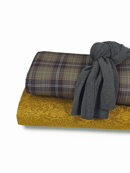 * Unique Design * Ribbed Knit Cotton Feel Winter Brown Plaid