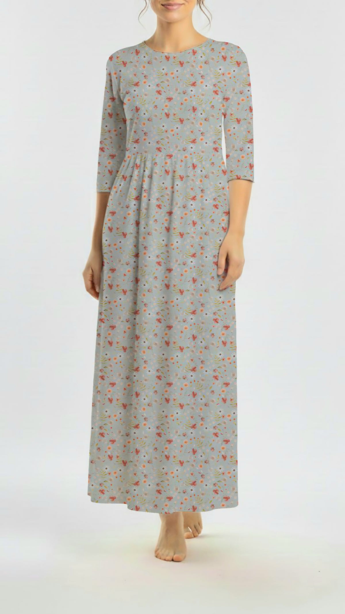 * Unique Design * Swiss Dot Knit Autumn Gold Blooms Vintage Blue
