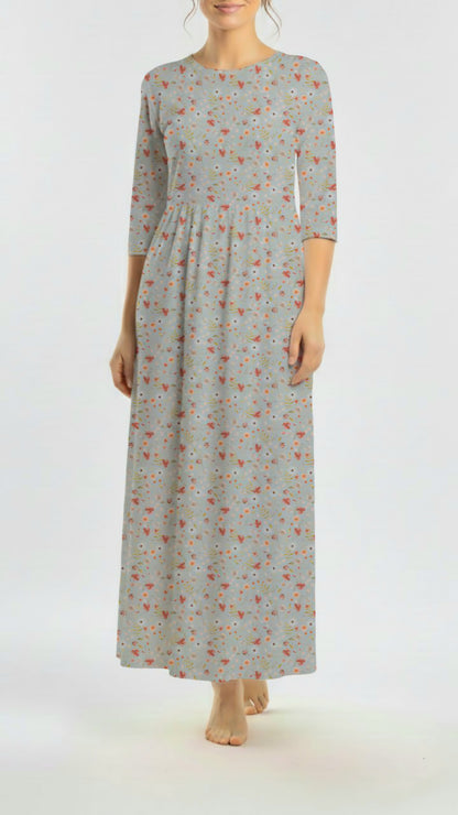 * Unique Design * Swiss Dot Knit Autumn Gold Blooms Vintage Blue