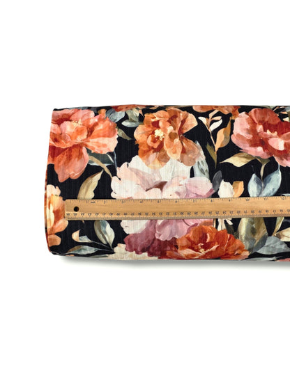 * Unique Design * Ribbed Knit Cotton Feel Painted Peony Black