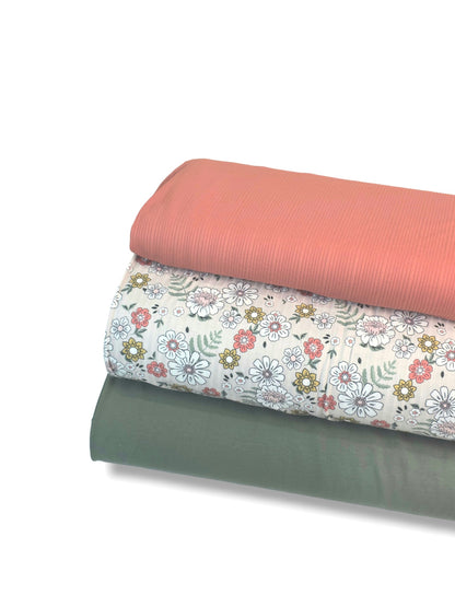 * Unique Design * Ribbed Knit Cotton Feel Blossom Patch Gray