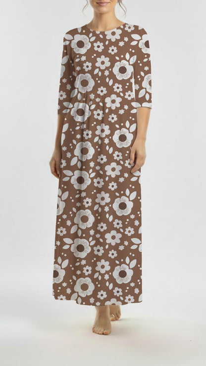 *Unique Design* Swiss Dot Knit Flower Doodles Mocha