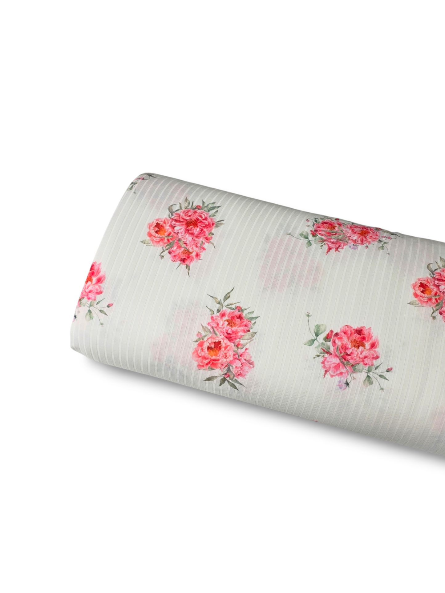 *Unique Design* Ribbed Knit Cotton Feel Pink Peony White