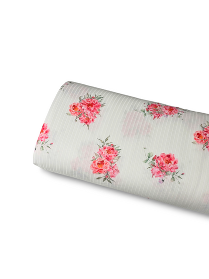 *Unique Design* Ribbed Knit Cotton Feel Pink Peony White