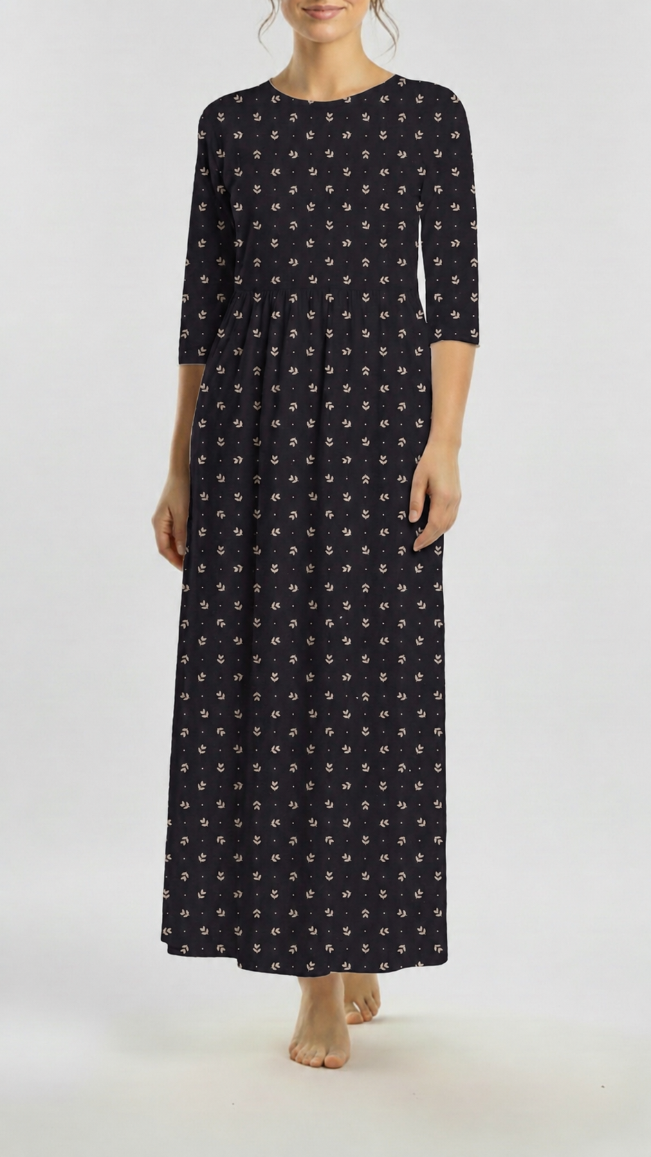* Unique Design * Crinkled Crepe Moonlit Sprigs Black