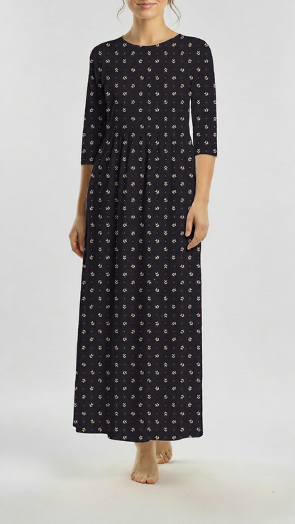 * Unique Design * Crinkled Crepe Moonlit Sprigs Black